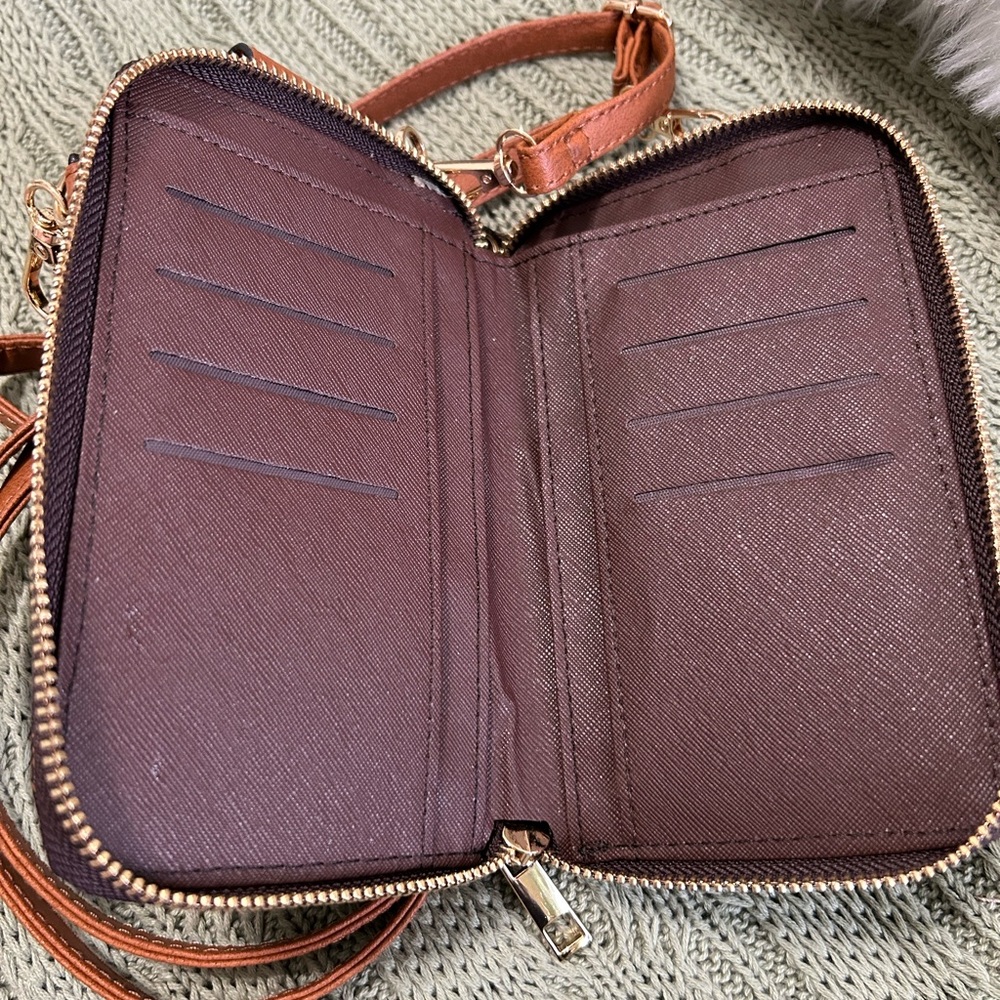 NEW Unbranded Poppy Geometric Crossbody Phone Bag with Tan Strap- Brown - Picture 6 of 8